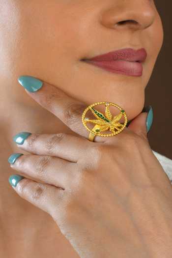Shop Totapari Gold Plated Corbett Canabis Ring Online at Aza Fashions Shop_Totapari_Gold Plated Corbett Canabis Ring _Online_at_Aza_Fashions