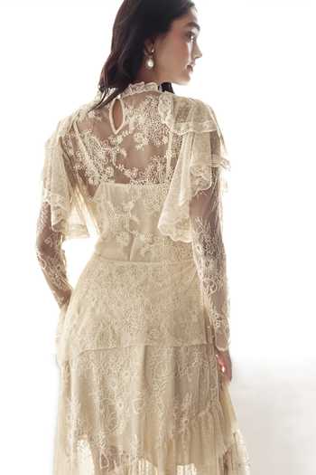 Buy Dash And Dot Ivory Polyester High Neck Cascading Lace Midi Dress Buy_Dash And Dot_Ivory Polyester High Neck Cascading Lace Midi Dress