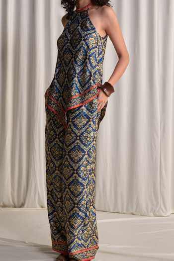 Shop_Dash And Dot_Blue Viscose Scarf Print Relaxed Fit Pant _Online_at_Aza_Fashions