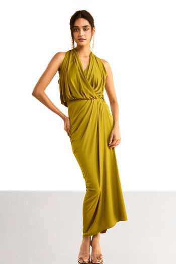 Dash And Dot Halter Neck Front Overlap Knit Dress 