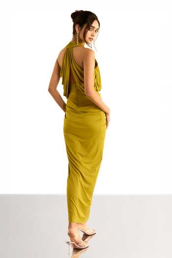Dash And Dot Halter Neck Front Overlap Knit Dress 