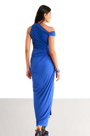 Dash And Dot One Shoulder Draped Knit Dress