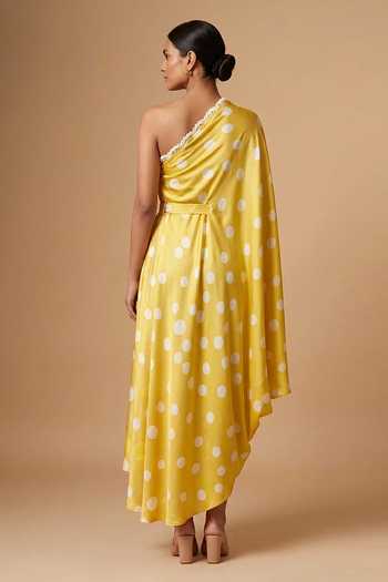 Vedika M Polka Dot Satin Dress & Belt
