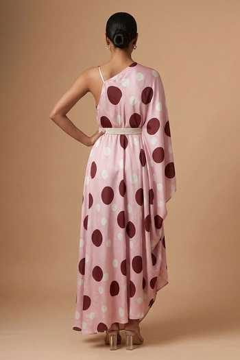 Vedika M Polka Dot Satin Dress & Belt