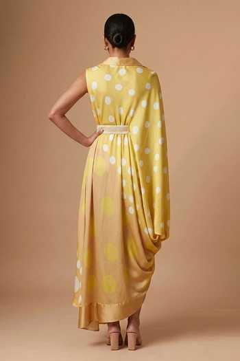 Vedika M Polka Dot Satin Dress & Belt Set