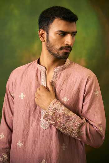 Buy_Arihant Rai Sinha_Pink Silk Placement Embroidered Kurta Set 