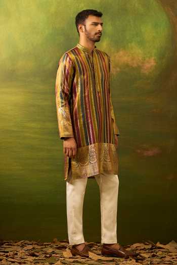 Shop Arihant Rai Sinha Multicolor Silk, Jacquard Linear Woven Kurta Set Online at Aza Fashions Shop_Arihant Rai Sinha_Multicolor Silk, Jacquard Linear Woven Kurta Set _Online_at_Aza_Fashions