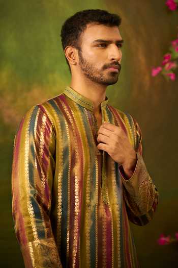Arihant Rai Sinha Multicolor Silk, Jacquard Linear Woven Kurta Set at Aza Fashions Arihant Rai Sinha_Multicolor Silk, Jacquard Linear Woven Kurta Set _at_Aza_Fashions