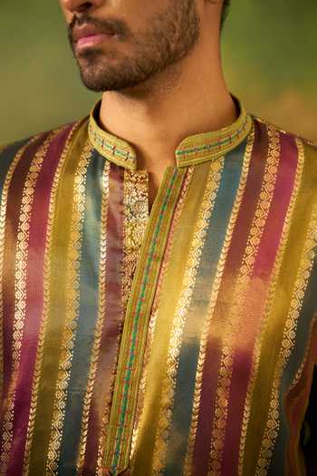 Buy Arihant Rai Sinha Multicolor Silk, Jacquard Linear Woven Kurta Set Buy_Arihant Rai Sinha_Multicolor Silk, Jacquard Linear Woven Kurta Set