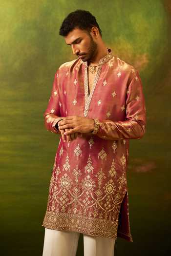 Arihant Rai Sinha_Wine Silk Dori Embroidered Kurta Set _at_Aza_Fashions