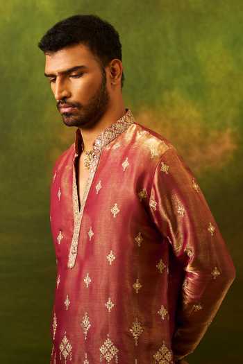 Buy_Arihant Rai Sinha_Wine Silk Dori Embroidered Kurta Set 