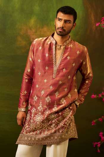 Shop_Arihant Rai Sinha_Wine Silk Dori Embroidered Kurta Set 
