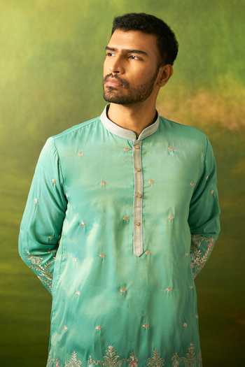 Buy Arihant Rai Sinha Green Silk Border Embroidered Kurta Set Online at Aza Fashions Buy_Arihant Rai Sinha_Green Silk Border Embroidered Kurta Set _Online_at_Aza_Fashions