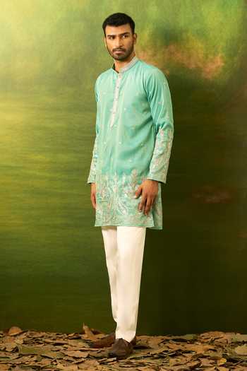 Arihant Rai Sinha Green Silk Border Embroidered Kurta Set at Aza Fashions Arihant Rai Sinha_Green Silk Border Embroidered Kurta Set _at_Aza_Fashions