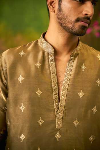 Shop Arihant Rai Sinha Gold Silk Geometric Woven Kurta Set Shop_Arihant Rai Sinha_Gold Silk Geometric Woven Kurta Set