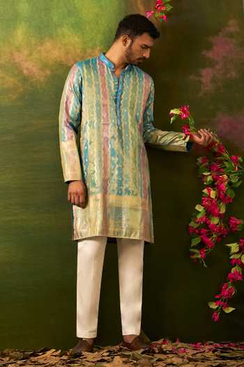 Buy_Arihant Rai Sinha_Multicolor , Jacquard, Art Banarasi Stripe Pattern Kurta Set 