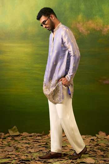 Shop Arihant Rai Sinha Purple Silk Embroidered Kurta Set Shop_Arihant Rai Sinha_Purple Silk Embroidered Kurta Set