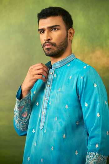 Buy Arihant Rai Sinha Blue Silk Abstract Pattern Kurta Set Online at Aza Fashions Buy_Arihant Rai Sinha_Blue Silk Abstract Pattern Kurta Set _Online_at_Aza_Fashions