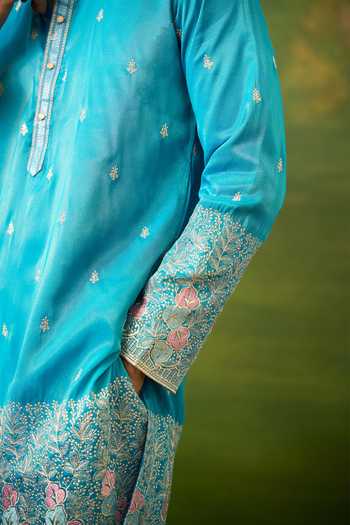 Shop Arihant Rai Sinha Blue Silk Abstract Pattern Kurta Set Online at Aza Fashions Shop_Arihant Rai Sinha_Blue Silk Abstract Pattern Kurta Set _Online_at_Aza_Fashions