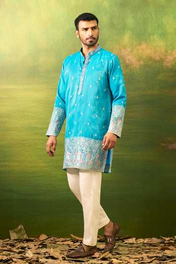 Arihant Rai Sinha Blue Silk Abstract Pattern Kurta Set at Aza Fashions Arihant Rai Sinha_Blue Silk Abstract Pattern Kurta Set _at_Aza_Fashions