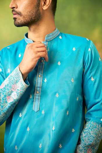 Buy Arihant Rai Sinha Blue Silk Abstract Pattern Kurta Set Buy_Arihant Rai Sinha_Blue Silk Abstract Pattern Kurta Set