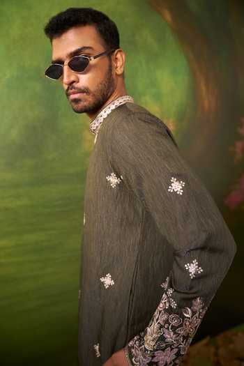 Arihant Rai Sinha_Green Silk Florette Woven Kurta Set _at_Aza_Fashions