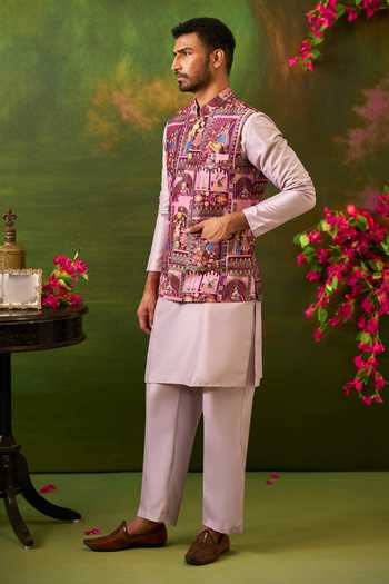 Arihant Rai Sinha Pink Jacquard, Silk Woven Bundi And Kurta Set at Aza Fashions Arihant Rai Sinha_Pink Jacquard, Silk Woven Bundi And Kurta Set _at_Aza_Fashions