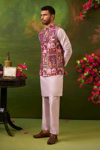 Buy Arihant Rai Sinha Pink Jacquard, Silk Woven Bundi And Kurta Set Buy_Arihant Rai Sinha_Pink Jacquard, Silk Woven Bundi And Kurta Set