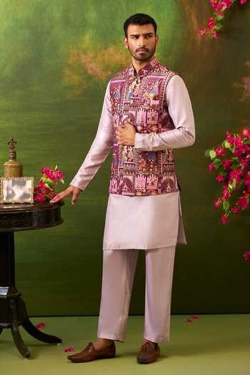 Arihant Rai Sinha Jacquard Woven Bundi & Kurta Set 