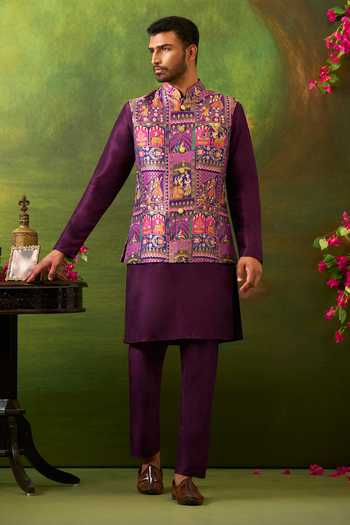 Arihant Rai Sinha Woven Bundi & Kurta Set 