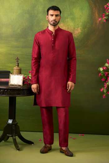 Shop Arihant Rai Sinha Maroon Silk Bridal Woven Bundi Set Online at Aza Fashions Shop_Arihant Rai Sinha_Maroon Silk Bridal Woven Bundi Set _Online_at_Aza_Fashions