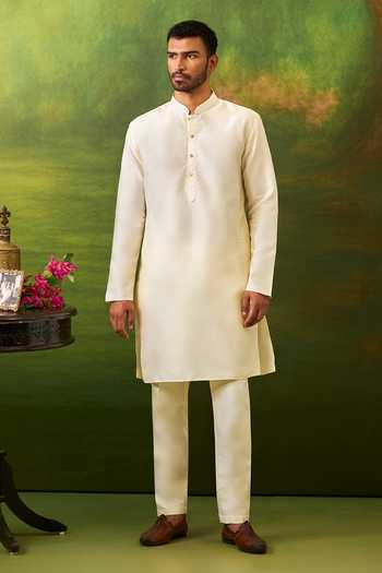 Shop Arihant Rai Sinha Off White Silk, Jacquard Floral Woven Bundi Set Online at Aza Fashions Shop_Arihant Rai Sinha_Off White Silk, Jacquard Floral Woven Bundi Set _Online_at_Aza_Fashions