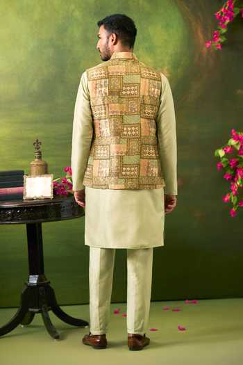 Arihant Rai Sinha Geometric Pattern Bundi & Kurta Set 