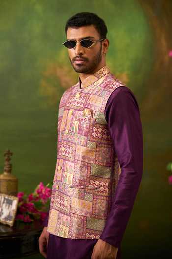 Buy Arihant Rai Sinha Purple Silk, Jacquard Paisley Woven Bundi And Kurta Set Online at Aza Fashions Buy_Arihant Rai Sinha_Purple Silk, Jacquard Paisley Woven Bundi And Kurta Set _Online_at_Aza_Fashions
