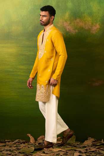 Buy Arihant Rai Sinha Yellow Silk Embroidered Kurta Set Buy_Arihant Rai Sinha_Yellow Silk Embroidered Kurta Set