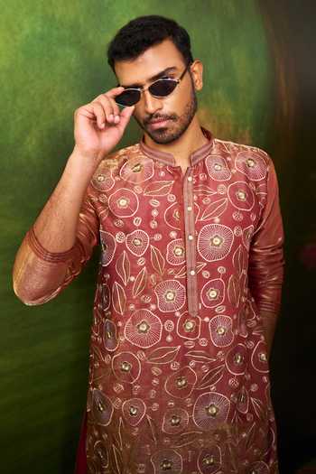 Arihant Rai Sinha Maroon Silk Thread Embroidered Kurta Set at Aza Fashions Arihant Rai Sinha_Maroon Silk Thread Embroidered Kurta Set _at_Aza_Fashions