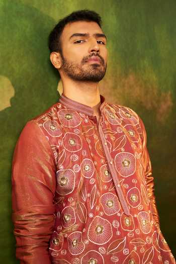 Shop Arihant Rai Sinha Maroon Silk Thread Embroidered Kurta Set Shop_Arihant Rai Sinha_Maroon Silk Thread Embroidered Kurta Set
