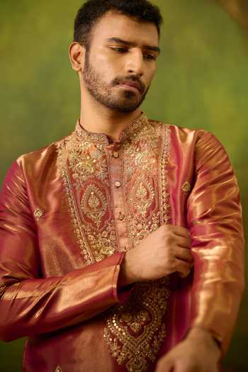 Buy Arihant Rai Sinha Maroon Silk Floral Yoke Embroidered Kurta Set Buy_Arihant Rai Sinha_Maroon Silk Floral Yoke Embroidered Kurta Set