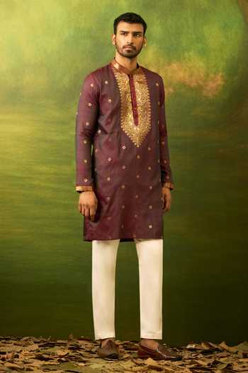 Buy Arihant Rai Sinha Wine Silk, Jacquard Flower Woven Kurta Set Online at Aza Fashions Buy_Arihant Rai Sinha_Wine Silk, Jacquard Flower Woven Kurta Set _Online_at_Aza_Fashions