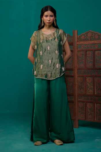 Buy Neitri Green Silk, Georgette, Satin, Tissue, Brocade Nitya Embroidered Top And Pant Set Online at Aza Fashions Buy_Neitri_Green Silk, Georgette, Satin, Tissue, Brocade Nitya Embroidered Top And Pant Set _Online_at_Aza_Fashions