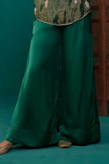 Shop Neitri Green Silk, Georgette, Satin, Tissue, Brocade Nitya Embroidered Top And Pant Set Online at Aza Fashions Shop_Neitri_Green Silk, Georgette, Satin, Tissue, Brocade Nitya Embroidered Top And Pant Set _Online_at_Aza_Fashions