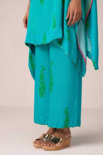 Shyam Narayan Prasad Blue Satin, Modal Round Neck Zardozi Embroidered Kaftan And Pant Set at Aza Fashions Shyam Narayan Prasad_Blue Satin, Modal Round Neck Zardozi Embroidered Kaftan And Pant Set _at_Aza_Fashions