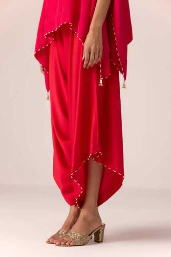 Buy Shyam Narayan Prasad Pink Crepe, Satin, Modal Boat Neck Zardozi Embroidered Kaftan And Draped Pant Set Buy_Shyam Narayan Prasad_Pink Crepe, Satin, Modal Boat Neck Zardozi Embroidered Kaftan And Draped Pant Set