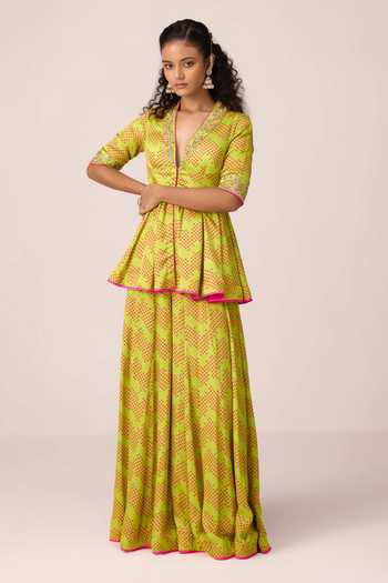 Shyam Narayan Prasad Zardozi Embroidered Peplum Kurta & Sharara Set