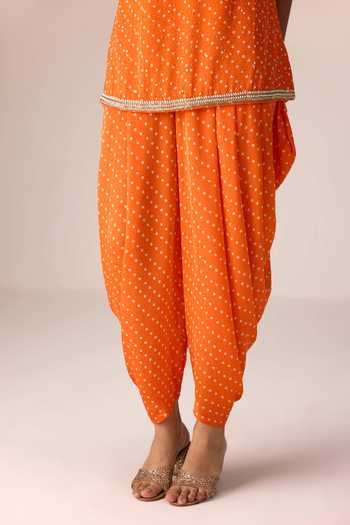 Buy_Shyam Narayan Prasad_Orange Satin, Modal, Chinon Halter Neck Zardozi Embroidered Kurta Set 