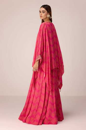 Buy Shyam Narayan Prasad Pink Satin, Modal Scoop Neck Bandhani Print Kaftan And Skirt Set Online at Aza Fashions Buy_Shyam Narayan Prasad_Pink Satin, Modal Scoop Neck Bandhani Print Kaftan And Skirt Set _Online_at_Aza_Fashions