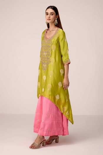 Shyam Narayan Prasad Green Organza, Satin Embroidery Scoop Neck Zardozi Kurta And Palazzo Set Online at Aza Fashions Shyam Narayan Prasad_Green Organza, Satin Embroidery Scoop Neck Zardozi Kurta And Palazzo Set _Online_at_Aza_Fashions