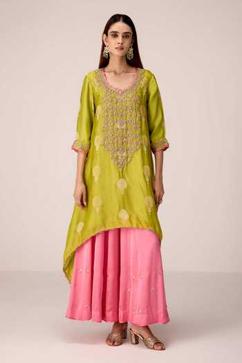 Buy Shyam Narayan Prasad Green Organza, Satin Embroidery Scoop Neck Zardozi Kurta And Palazzo Set Online at Aza Fashions Buy_Shyam Narayan Prasad_Green Organza, Satin Embroidery Scoop Neck Zardozi Kurta And Palazzo Set _Online_at_Aza_Fashions