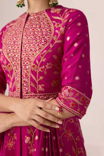 Buy Shyam Narayan Prasad Pink Silk, Organza, Brocade, Chinon Floral Embroidered Anarkali Pant Set Buy_Shyam Narayan Prasad_Pink Silk, Organza, Brocade, Chinon Floral Embroidered Anarkali Pant Set