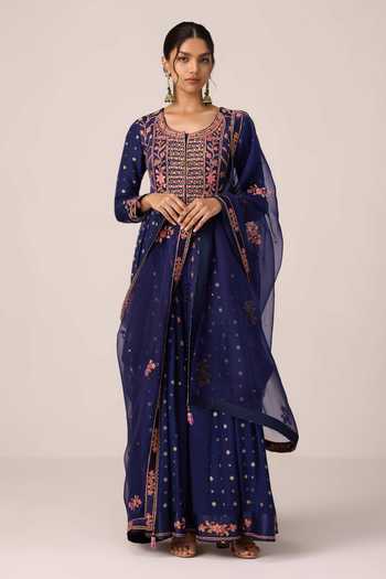 Shyam Narayan Prasad Floral Thread Embroidered Anarkali Set